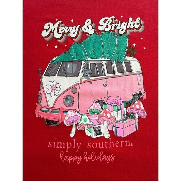 SIMPLY SOUTHERN MEDIUM “MERRY & BRIGHT” Short Sleeve Tshirt - Picture 2 of 7